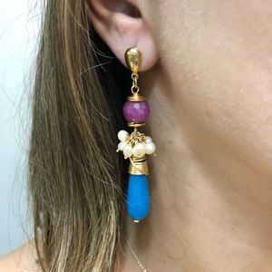 Long beaded earrings with pearl bouquet